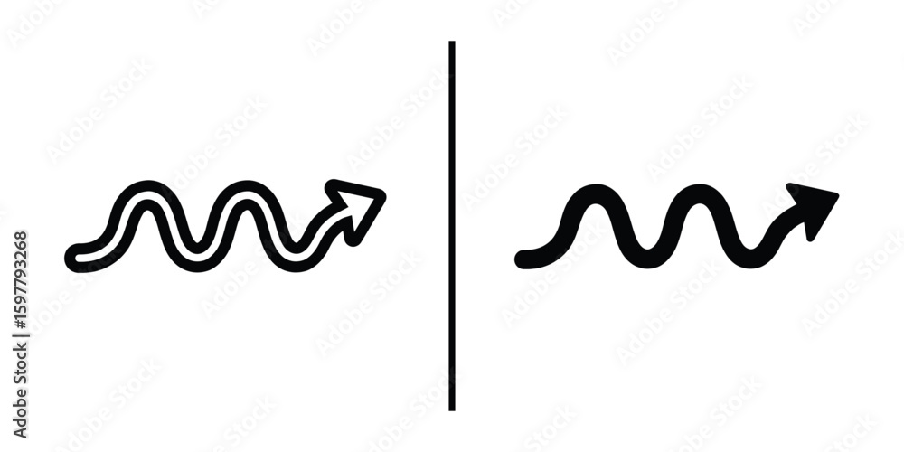Poster wave and arrow: symbolic illustrations of a wave and an arrow, signifying direction and movement, co