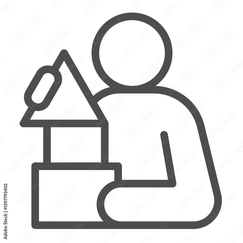 Poster man and simple shapes line icon, mental health concept. vector graphics. test game of making logic l