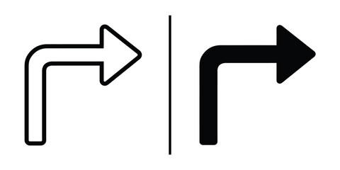 Directional Duo: A pair of right-turn arrows, one outlined, the other filled, presenting a clear and versatile graphic design, perfect for guiding or emphasizing choices.
