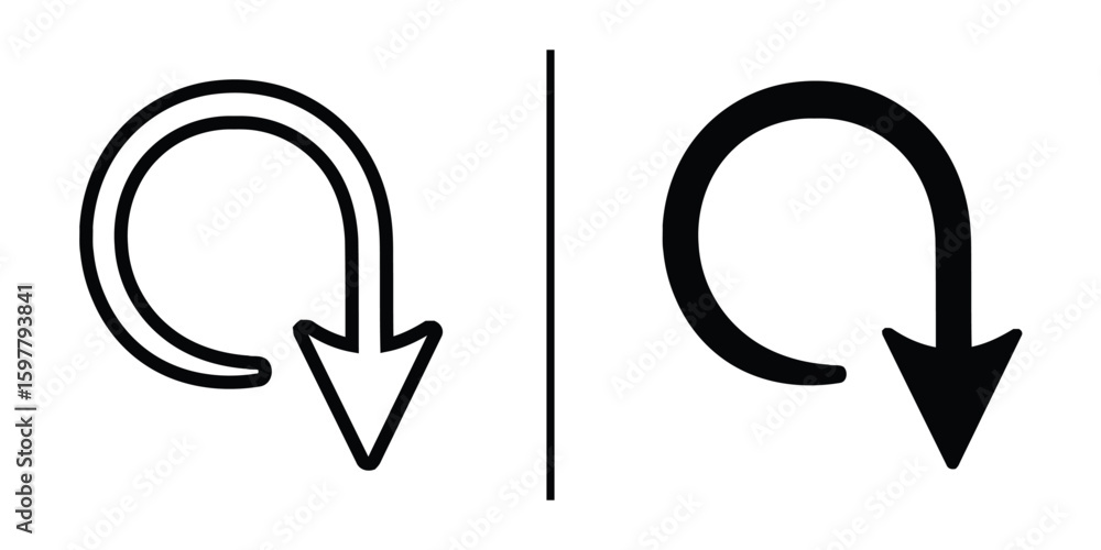Poster reverse arrow icon: a pair of reverse arrow icons, one outlined and the other filled, stand side-by-