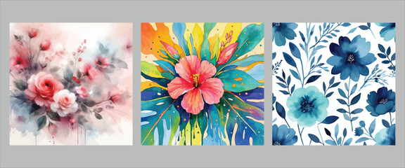 Obraz premium 3 floral background vector illustration bundle