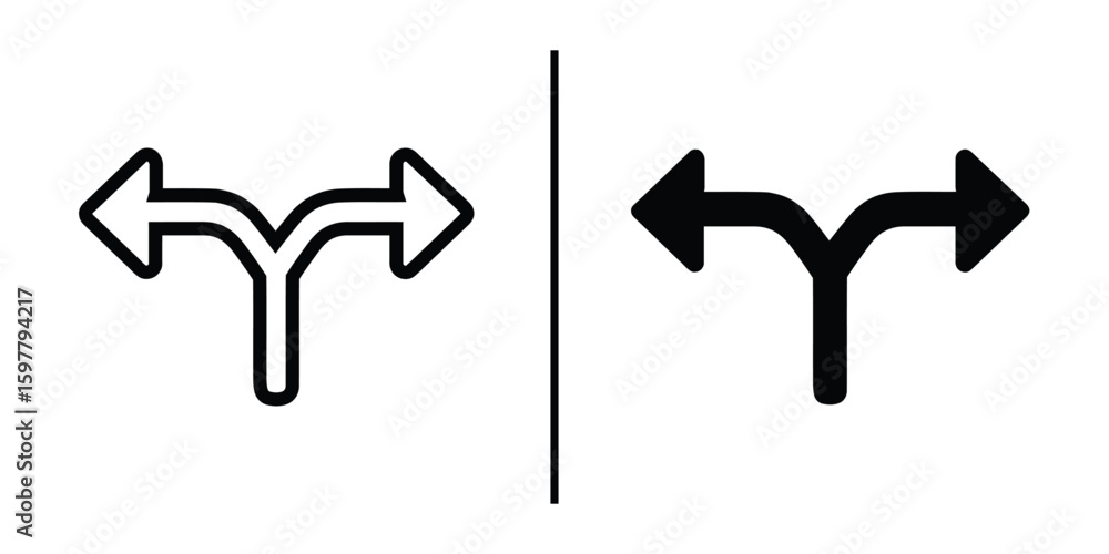 Poster arrows of choice: a dual image depicts stark choices, with directional arrows in solid and outline f