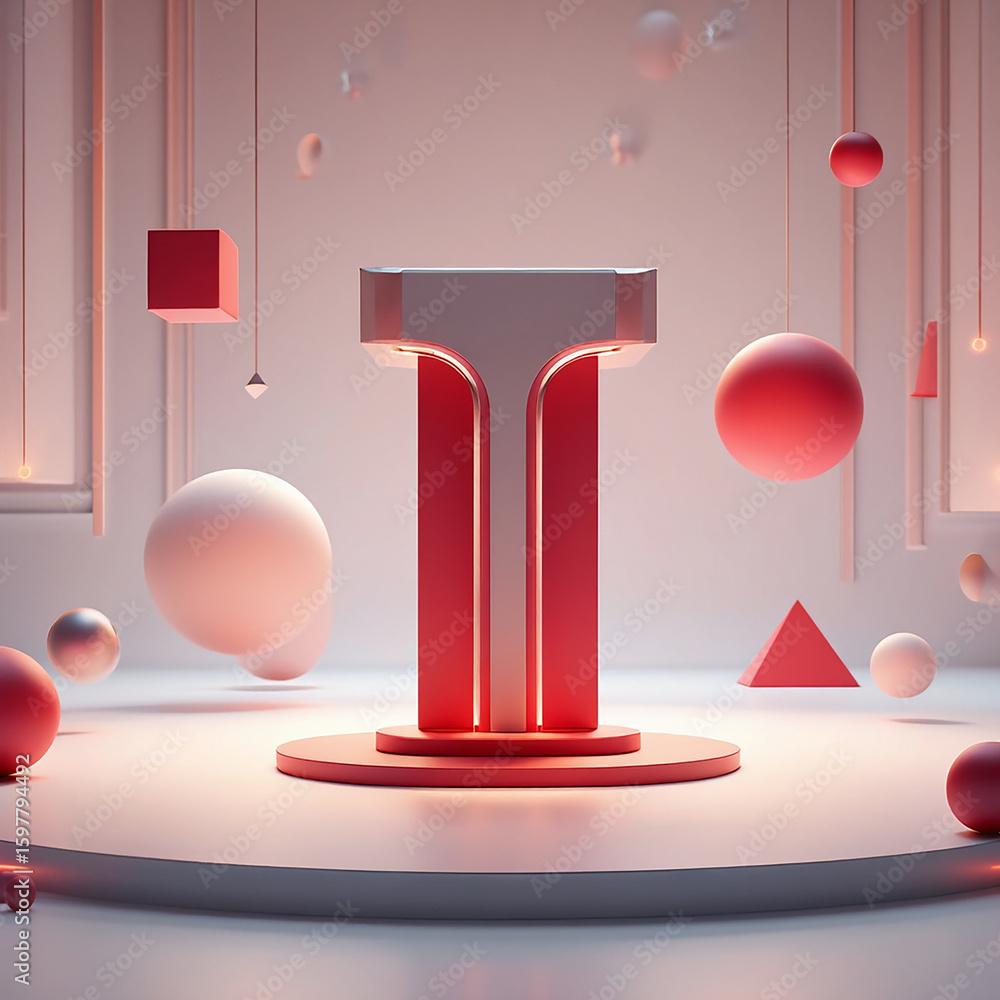 Poster modern abstract geometric sculpture with floating shapes in soft lighting