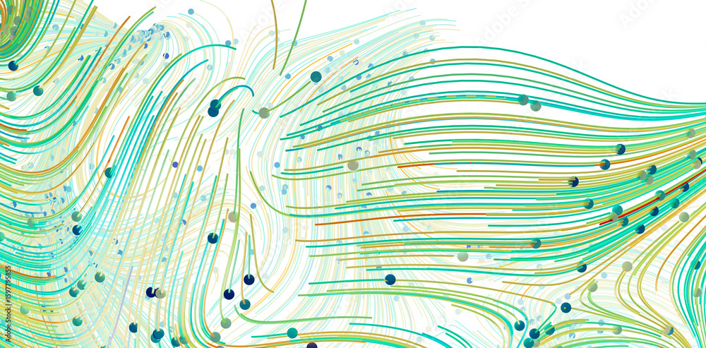 Poster abstract background with flowing lines and scattered dots. perfect for tech, science, or design proj