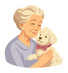 Happy grandma with dog. Vector isolated illustration