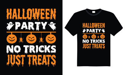 Halloween party no tricks just treats vintage typography t-shirt design – Halloween quote vector for spooky season, trick or treat event, print-ready for apparel