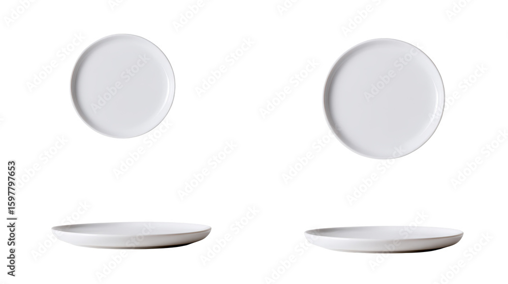 Poster two empty white plates, a minimalist table setting for fresh start two