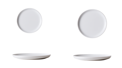 Two empty white plates, a minimalist table setting for fresh start two