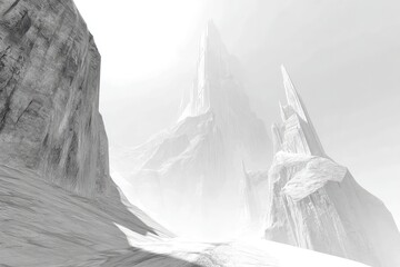 Gray Mountain Peaks With Misty Atmosphere