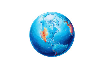 Fototapeta premium Globe illustration with North and South America showing elevation via color variations in orange and blue