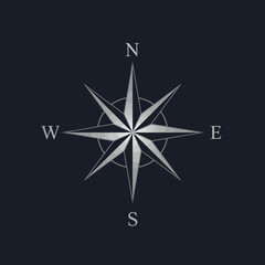 Detailed Silver Compass Rose Navigating the Four Cardinal Directions.