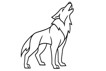 Fototapeta premium Wolf silhouette howling, minimalist line drawing representing untamed spirit and wilderness against clean transparent backdrop