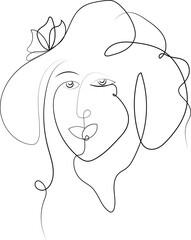 Sketch and vector illustration of a woman's face in profile, a beautiful line art drawing depicting her hair, lips, and eye in a fashionable and artistic design