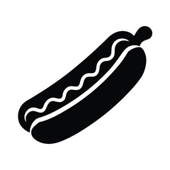 A minimalist icon illustration Classic Hotdog with Mustard Swirl silhouette in black on white