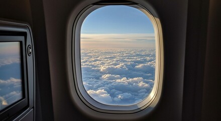 Naklejka premium Airplane window cloudscape daytime view