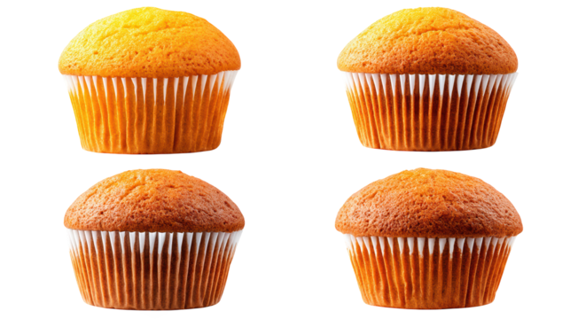 Delectable muffins, a quartet of varying sizes showcasing the art of home baking