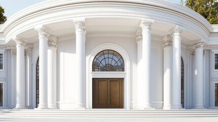 Fototapeta premium Stone columns along white wall of classical building exterior