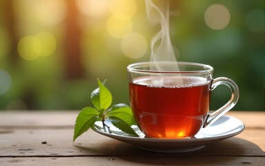 tea set on wooden background. High quality