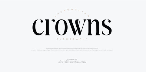 Crowns Classic elegant serif font logo. Timeless minimalist typography perfect for fashion, wedding designs, vintage logos, and luxury branding. Vector illustration.


