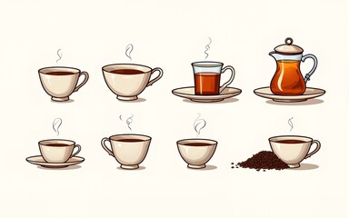 tea collection elements in graphic style, hand-drawn vector illustration. High quality
