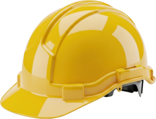 Shiny yellow hard hat safety helmet close up detail isolate construction transparent background