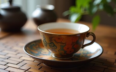 A cup of the Japanese tea ceremony and tea set to mix it. High quality