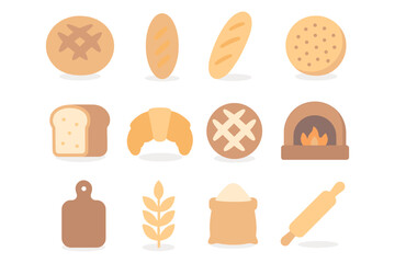 Bakery icons vector illustration: flat style for baking and culinary designs