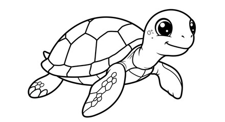 Fototapeta premium An Adorable Baby Sea Turtle Swimming Gracefully Through the Ocean Waters with a Friendly and Welcoming Expression