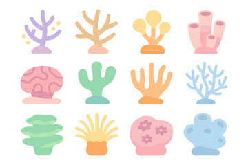 Colorful aquarium coral icons vector illustration - design for print and poster in flat style