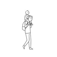 Father carrying child on shoulders while walking outdoors - Concept of Travel  