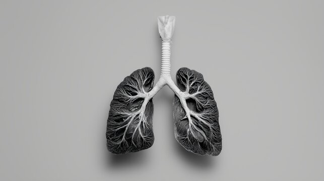 Minimalist Concept for World Lung Cancer Day with Lungs Illustration and White Ribbon, Clean Background Promoting Awareness and Early Detection

