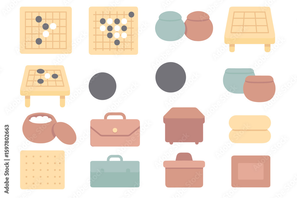 Poster go board icon set vector illustration for game design in flat style