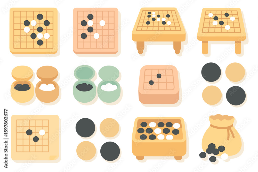 Poster flat style go game and drums vector illustration for board game design