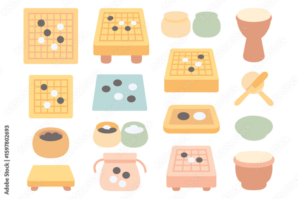 Poster go game elements vector illustration: strategy board game design for posters and apps in flat style