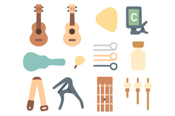 Ukulele icon set vector illustration for music design in flat style