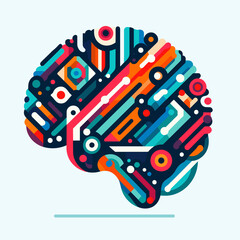 Tech brain icon for innovation and e-learning
