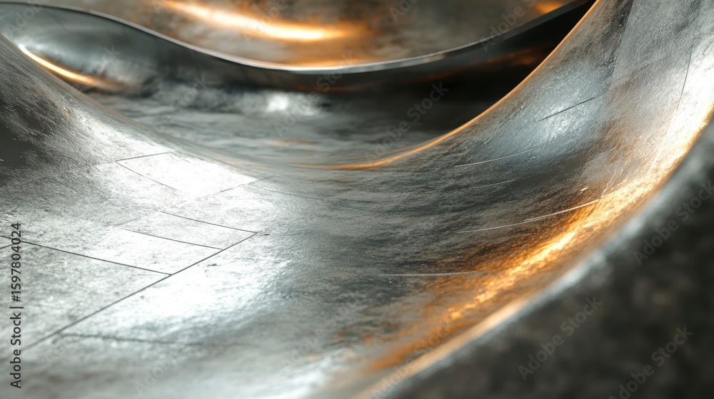 Canvas Prints abstract metallic surface with flowing, curved shapes and subtle light reflections.