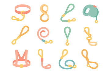Pet accessories collection vector illustration: colorful design for print and cards