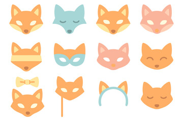 Animal mask vector illustration: cartoon fox faces for party design