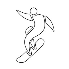 Men's snowboard sport line icon, black outline isolated on white. Snowboarder athlete in move, minimalist contour clipart. Vector or png sign for sport design, winter games illustration.