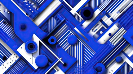 Abstract Geometric Design With Blue And White Shapes