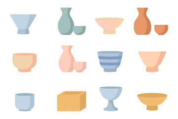 Minimalist ceramic dishes vector illustration for modern kitchen decor