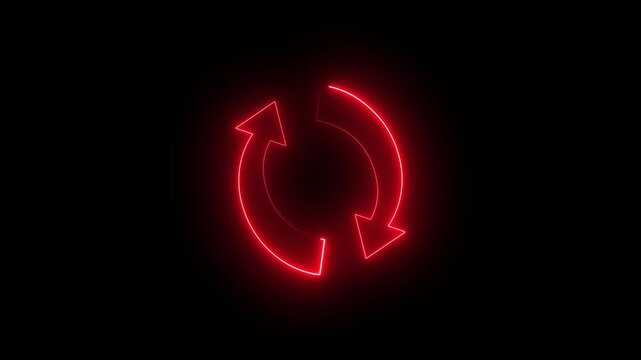 Neon line refresh arrow icon on black background. Abstract beautiful neon refresh and recycle icon animation background