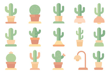Flat style cactus collection vector illustration for desert plant decor design