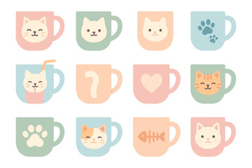 Cute cat mug vector illustration for cafe decor and merchandise design in flat style