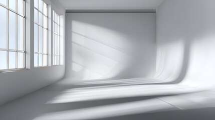 Bright empty white studio with daylight streaming through multipaned windows