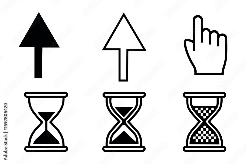 Poster vector hourglass icon showing time passing and countdown concept in simple illustration style