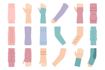 Diverse sleeve and arm styles vector illustration for fashion design in flat style