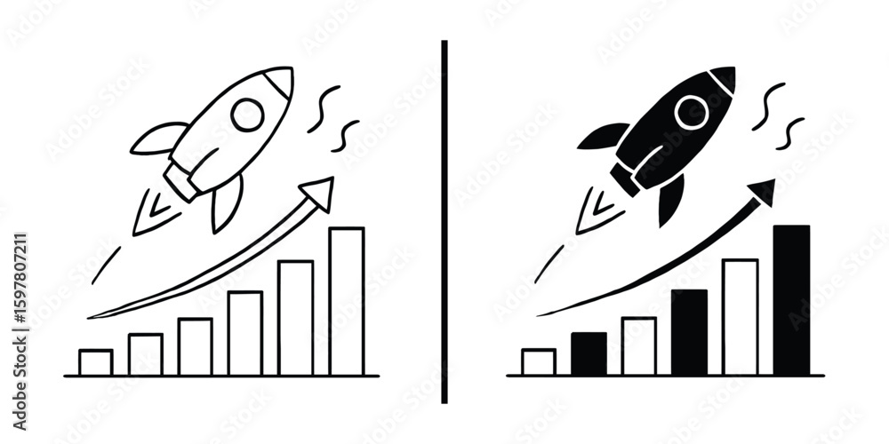 Poster rocket ship and chart: a graphic depicting the upward trajectory of success through a rocket ship so