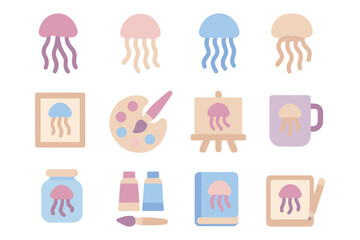Pastel jellyfish art elements vector illustration for creative design projects